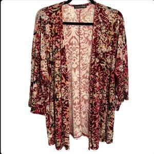 Always Indigo 2X Maroon Foral Kimono Old Couch Grandmacore Velvet Accents